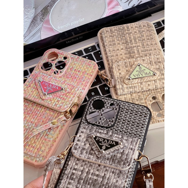 Luxusní Weave Card Bag Crossbody pouzdro na iPhone