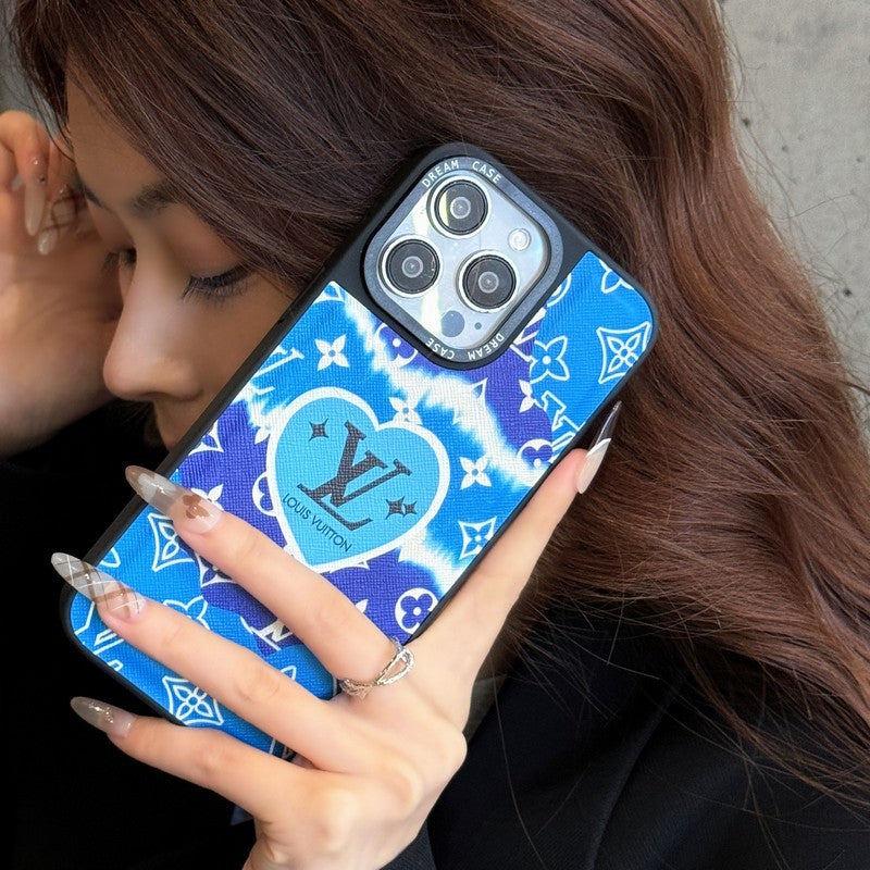 Coque iPhone de luxe en cuir bleu