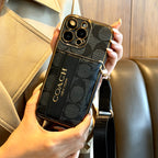 Vintage Monogram iPhone Case with Card Holder & Adjustable Strap