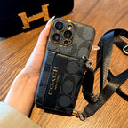 Vintage Monogram iPhone Case with Card Holder & Adjustable Strap