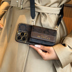Vintage Monogram iPhone Case with Card Holder & Adjustable Strap