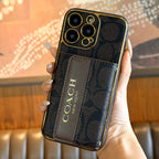 Vintage Monogram iPhone Case with Card Holder & Adjustable Strap