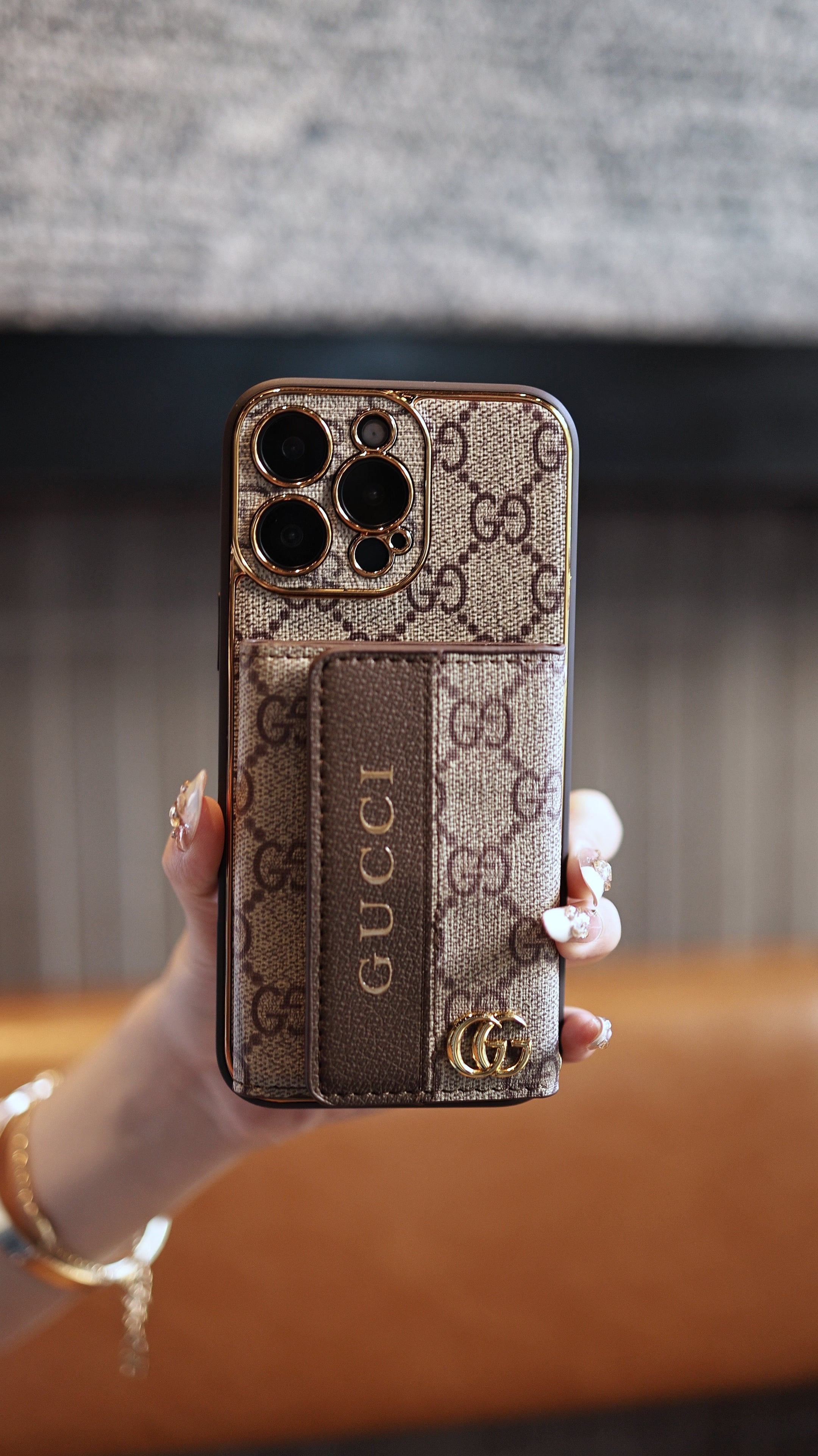 Luxury Advanced Leather iPhone Case with Card Holder & Strap