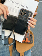 Vintage Monogram Phone Case with Pocket & Detachable Strap