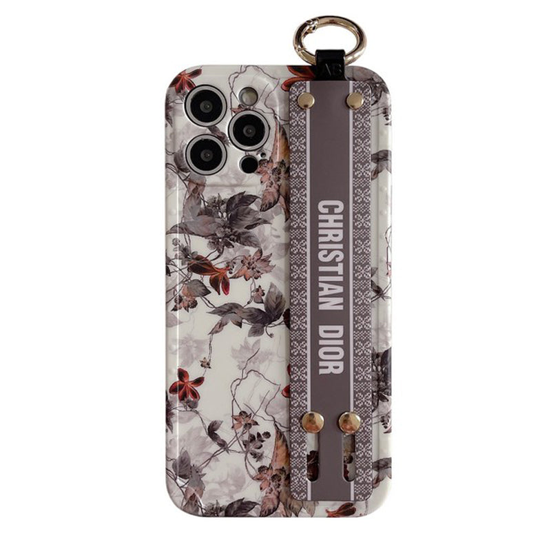 Capa para iPhone com pulseira de folha de bordo da moda