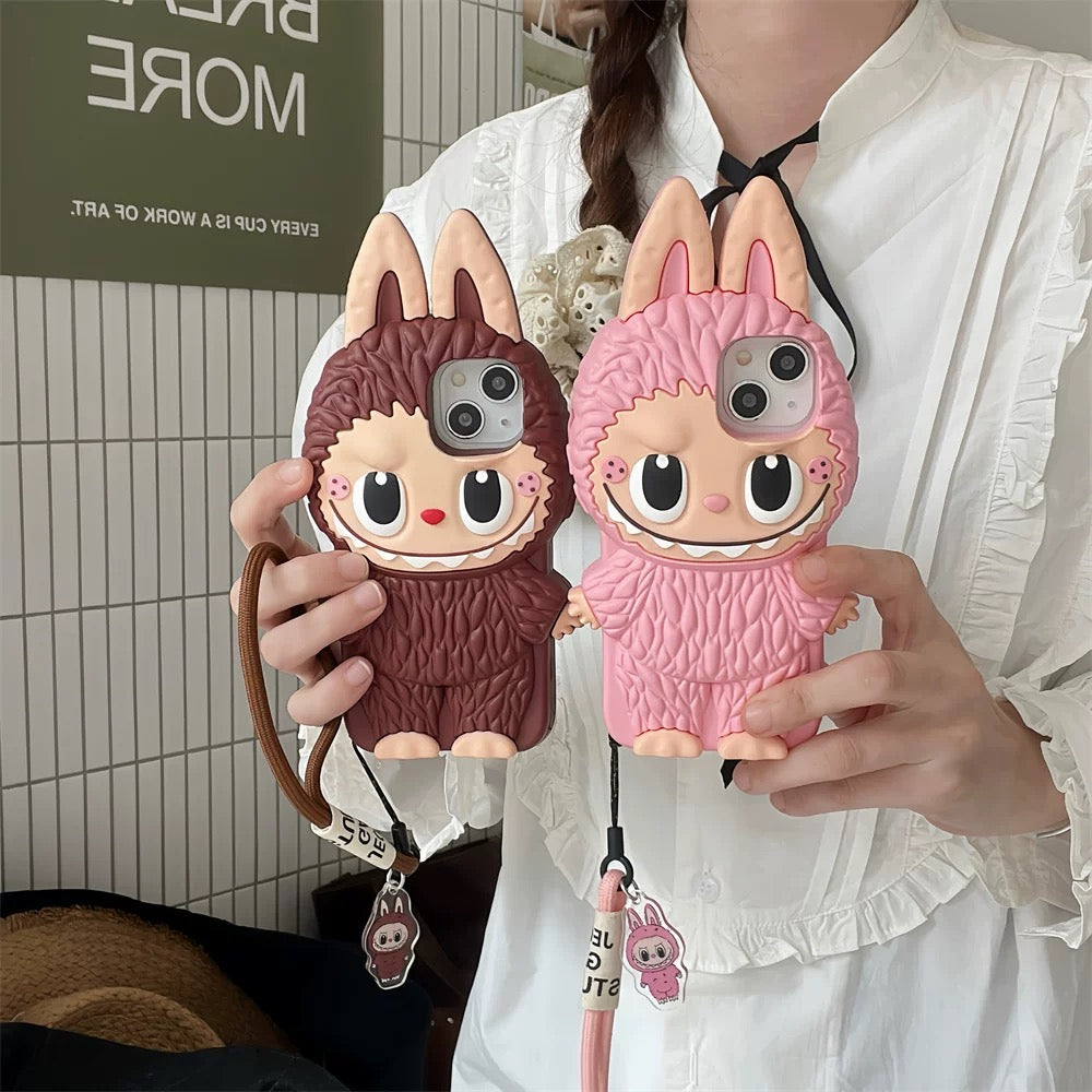 Funda de silicona con dibujos animados lindo Labubu Zimomo | Marrón Rosa - Funda para iPhone