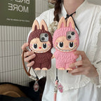 Funda de silicona con dibujos animados lindo Labubu Zimomo | Marrón Rosa - Funda para iPhone