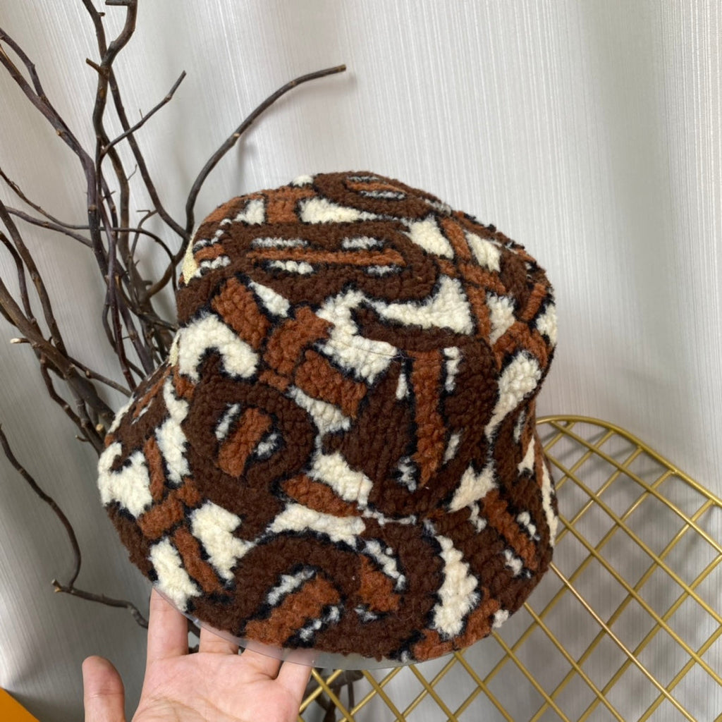 Luxury Check Lamb Wool Bucket Hat | Luxury Designer Winter Hat