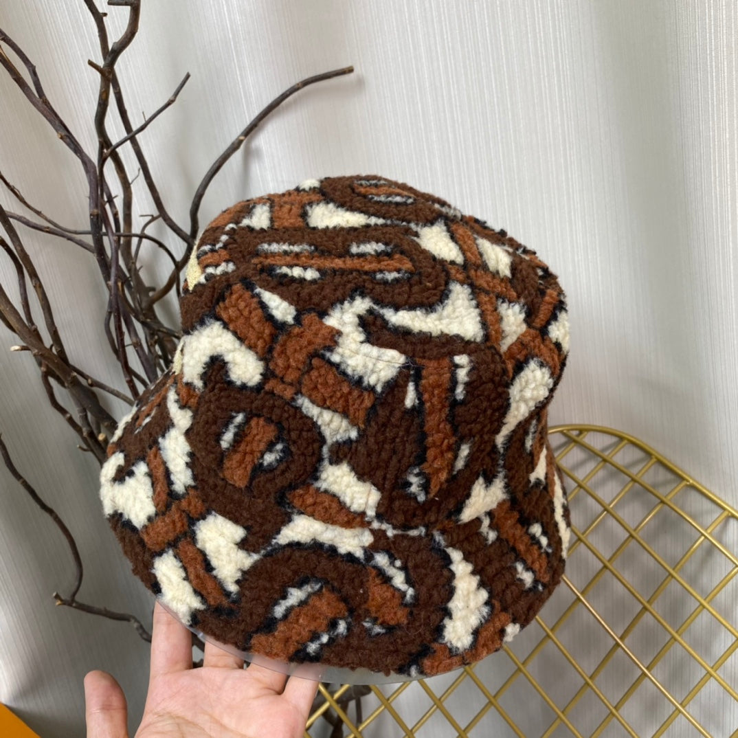 Luxury Check Lamb Wool Bucket Hat | Luxury Designer Winter Hat