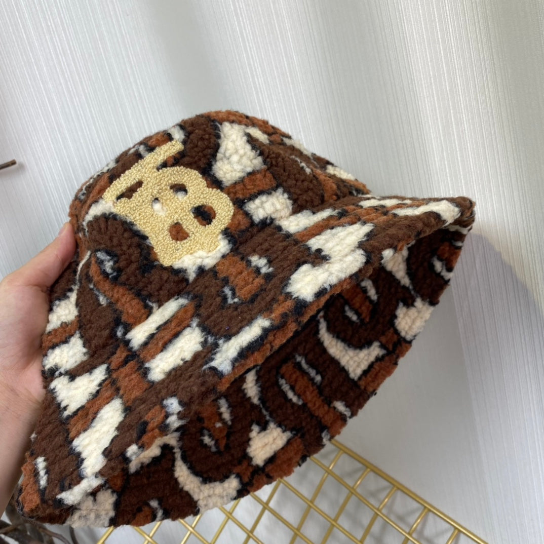 Luxury Check Lamb Wool Bucket Hat | Luxury Designer Winter Hat