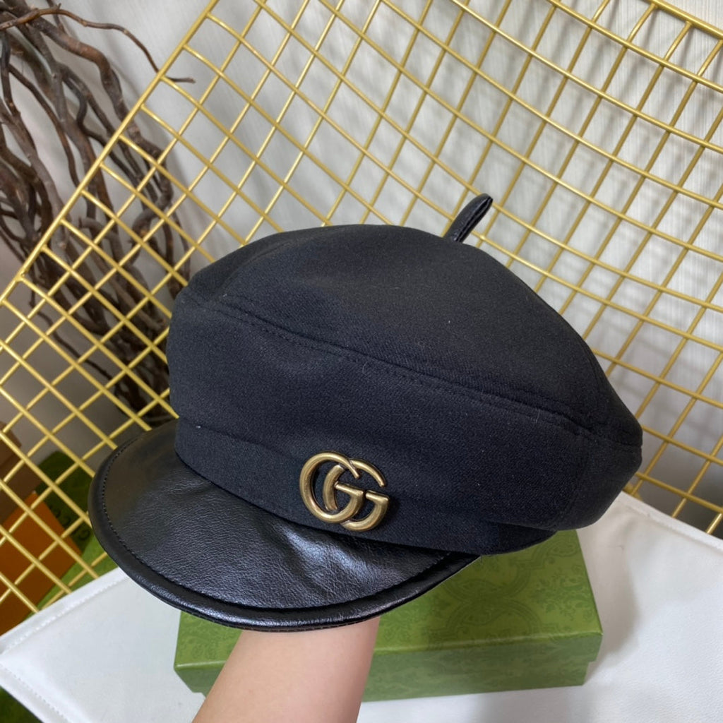 Classic GG Metal Logo Octagonal Flat Cap | Luxury Designer Cashmere Hat