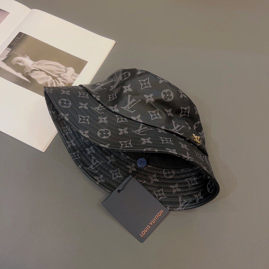 Luxury Monogram Leather Bucket Hat | Luxury Designer 1v Hat