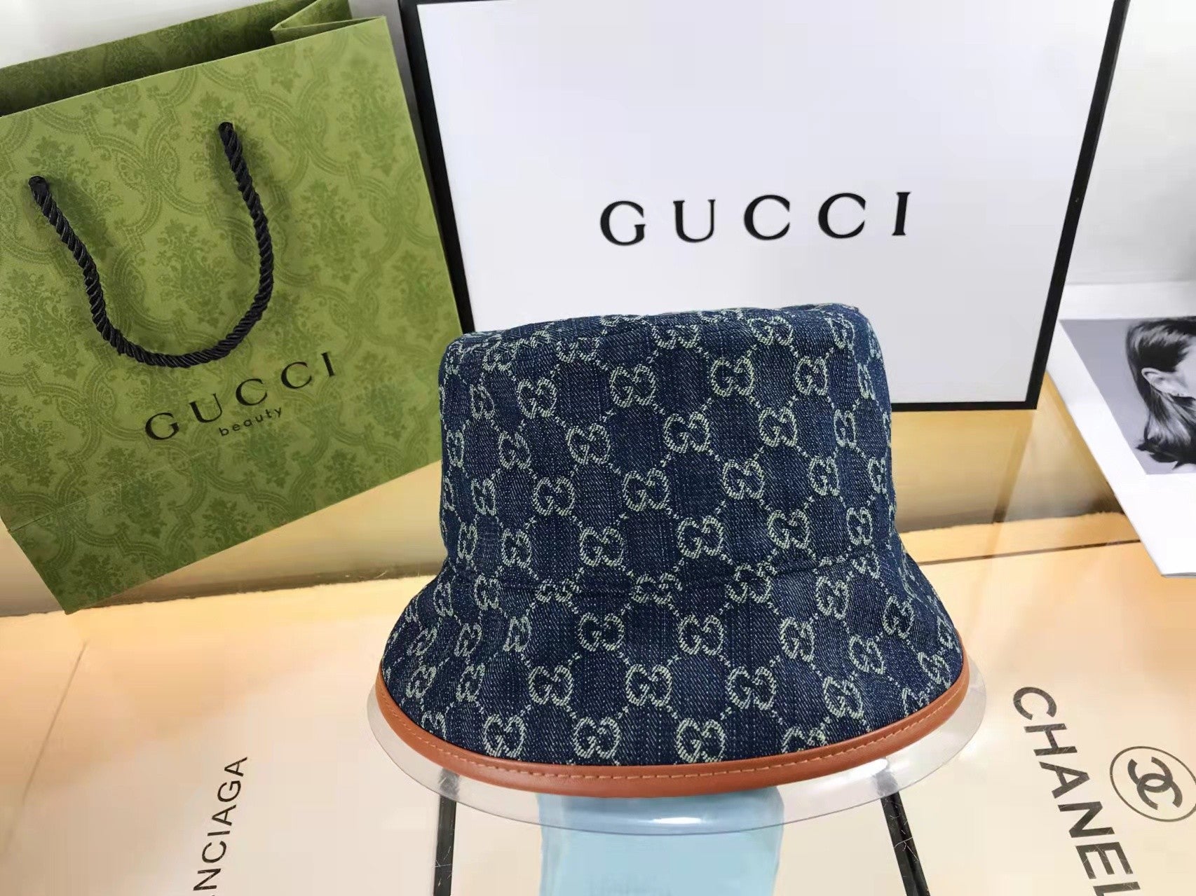 Classic GG Monogram Premium Denim Bucket Hat for Men & Women