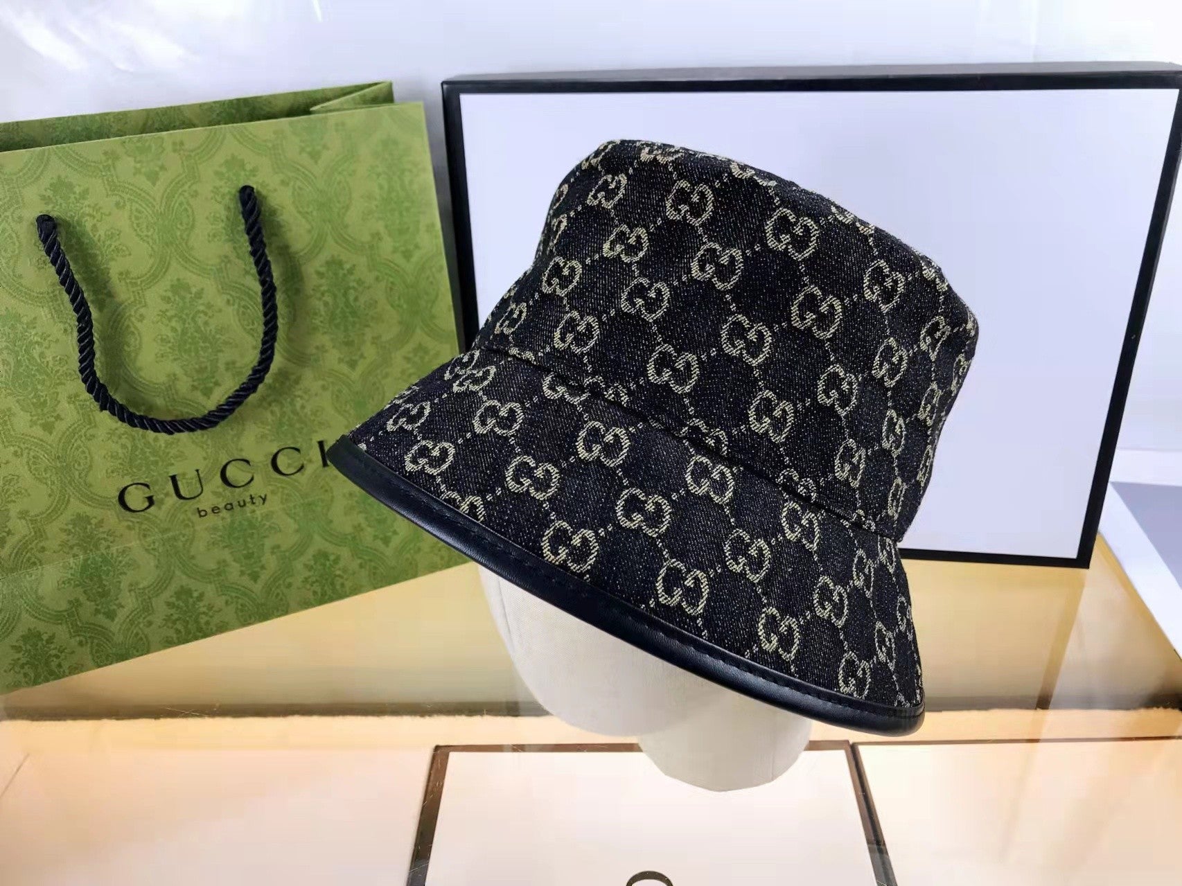 Classic GG Monogram Premium Denim Bucket Hat for Men & Women