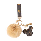 Llavero de lujo de Mickey – Cuero sintético & Colgante con pompón de pelo