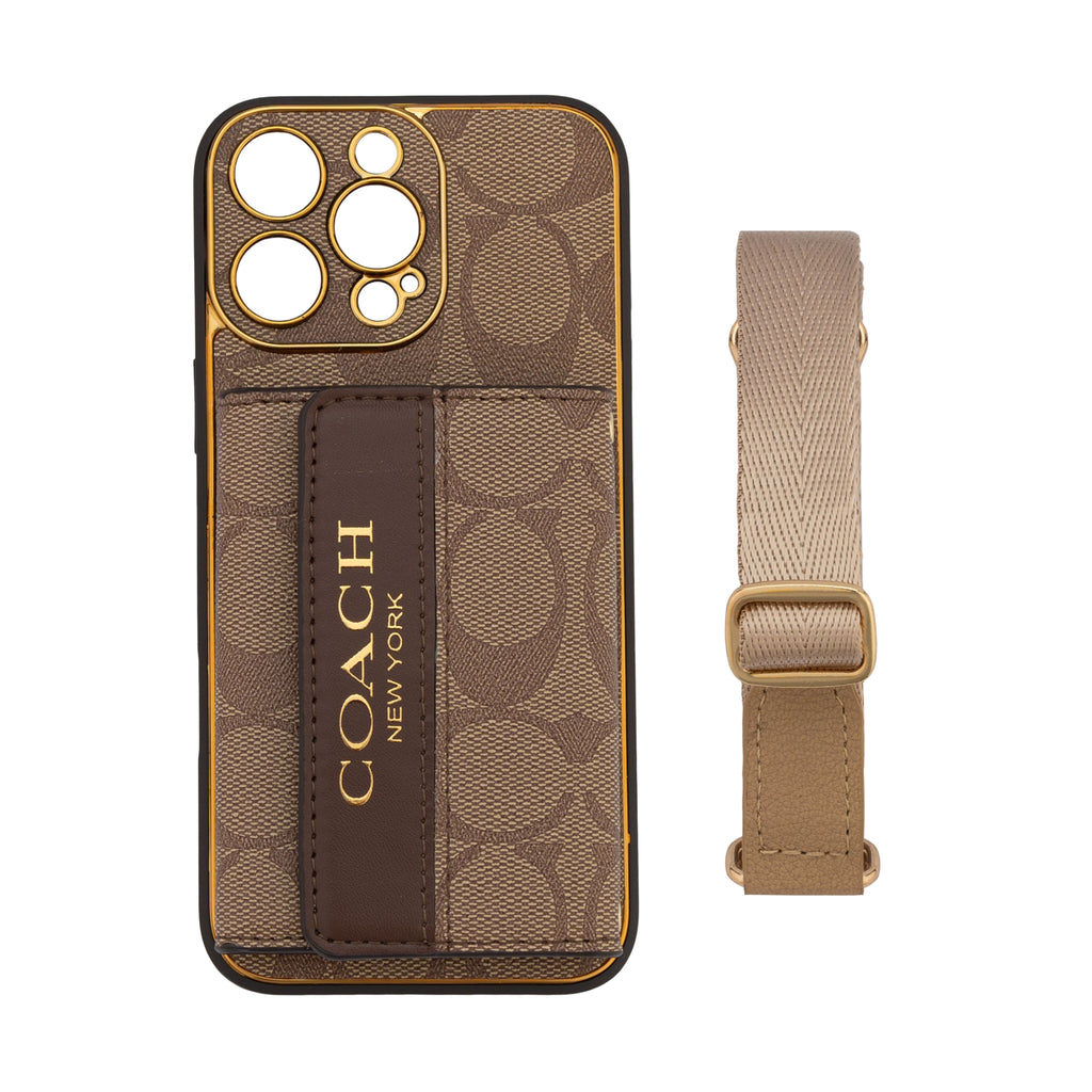 Vintage Monogram iPhone Case with Card Holder & Adjustable Strap