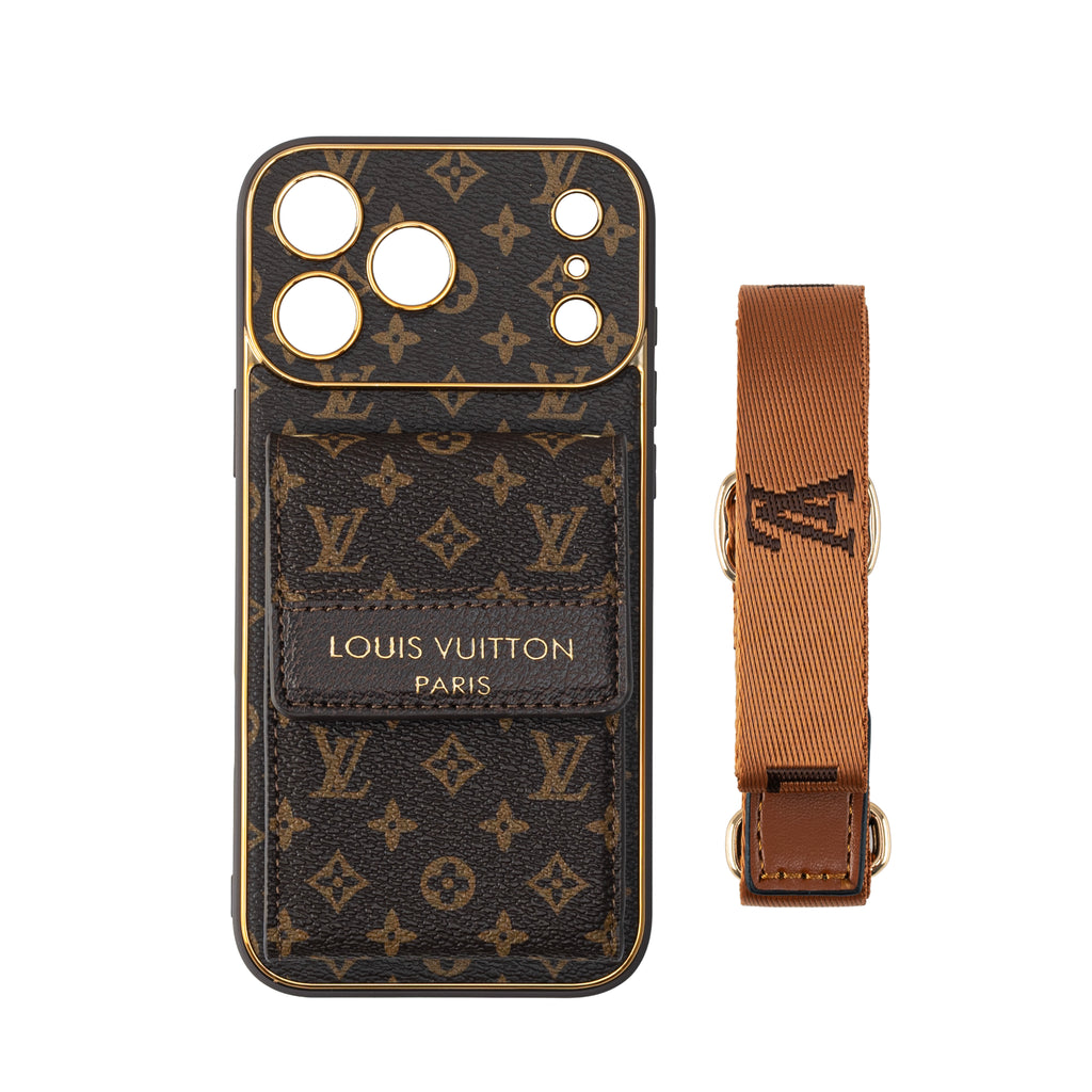 Neue klassische Luxus-Kartenhalter-iPhone-Hülle mit Umhängeriemen
