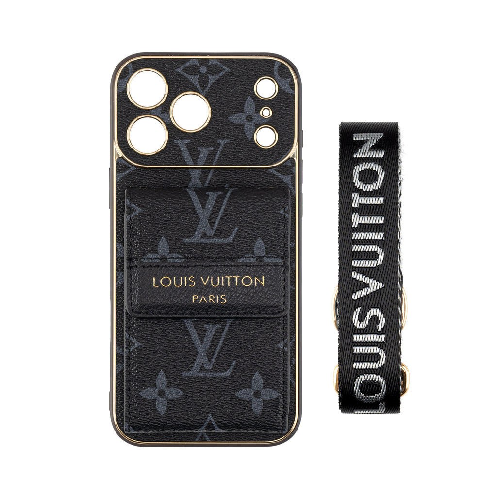 Neue klassische Luxus-Kartenhalter-iPhone-Hülle mit Umhängeriemen