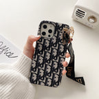 Étui tendance pour iPhone avec sangle Noir-GS240315