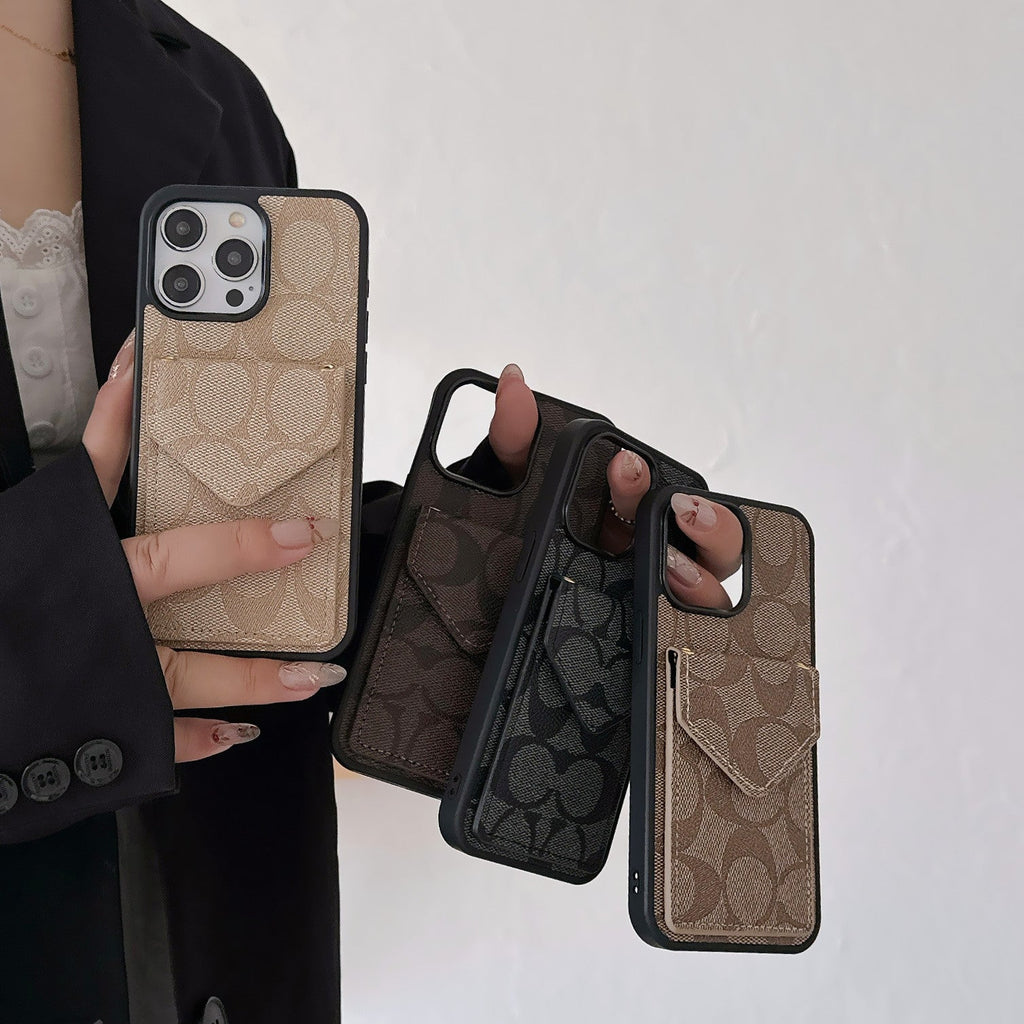 Klassische iPhone-Hülle mit Kartenhalter und Riemen Hellschwarz -SJ240513