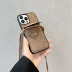Klasszikus iPhone tok kártyatartóval és szíjjal Világosbarna -SJ240513