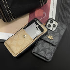 クラシック iPhone ケース カードホルダー付き ウォレット コーヒー -SZK240425