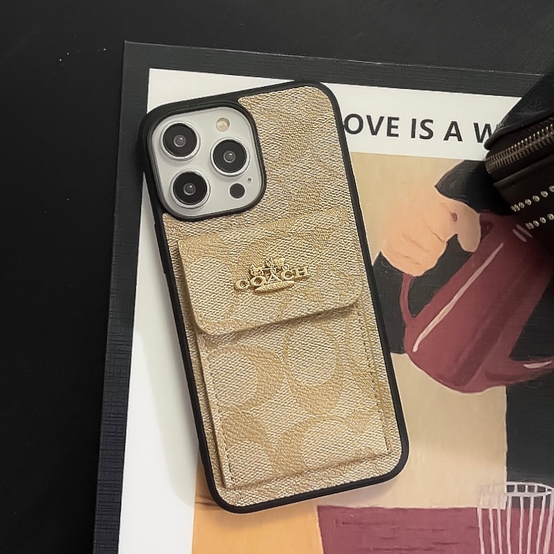 クラシック iPhone ケース カードホルダー付き ウォレット コーヒー -SZK240425
