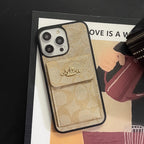 クラシック iPhone ケース カードホルダー付き ウォレット コーヒー -SZK240425
