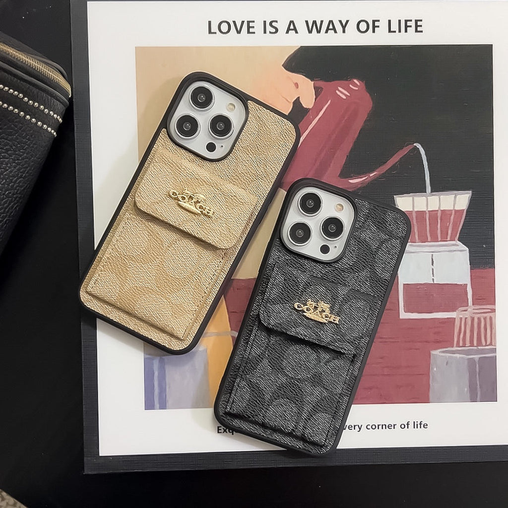 クラシック iPhone ケース カードホルダー付き ウォレット コーヒー -SZK240425