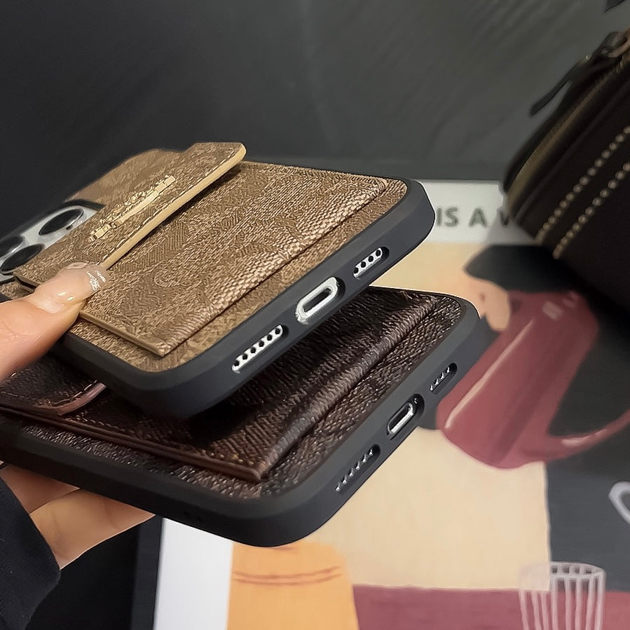 クラシック iPhone ケース カードホルダー付き ウォレット コーヒー -SZK240425
