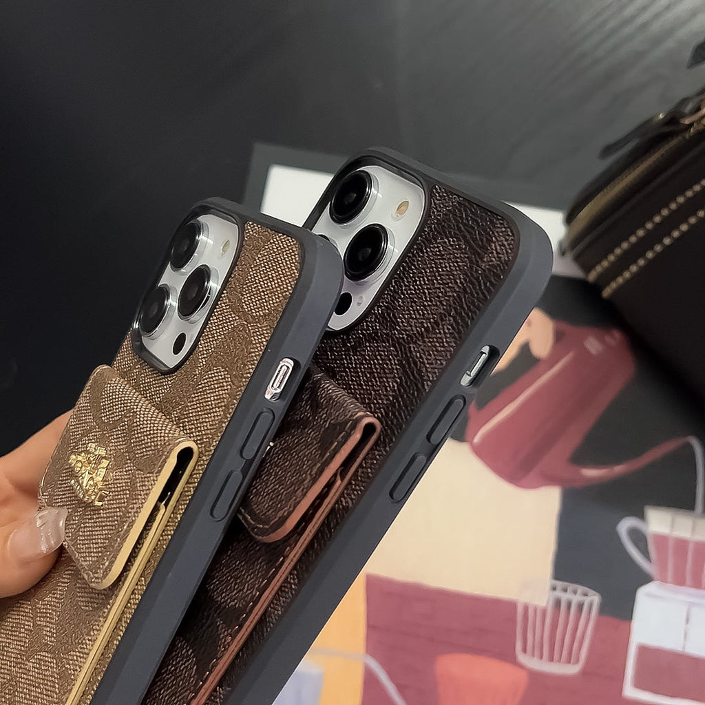 クラシック iPhone ケース カードホルダー付き ウォレット コーヒー -SZK240425