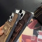 クラシック iPhone ケース カードホルダー付き ウォレット コーヒー -SZK240425