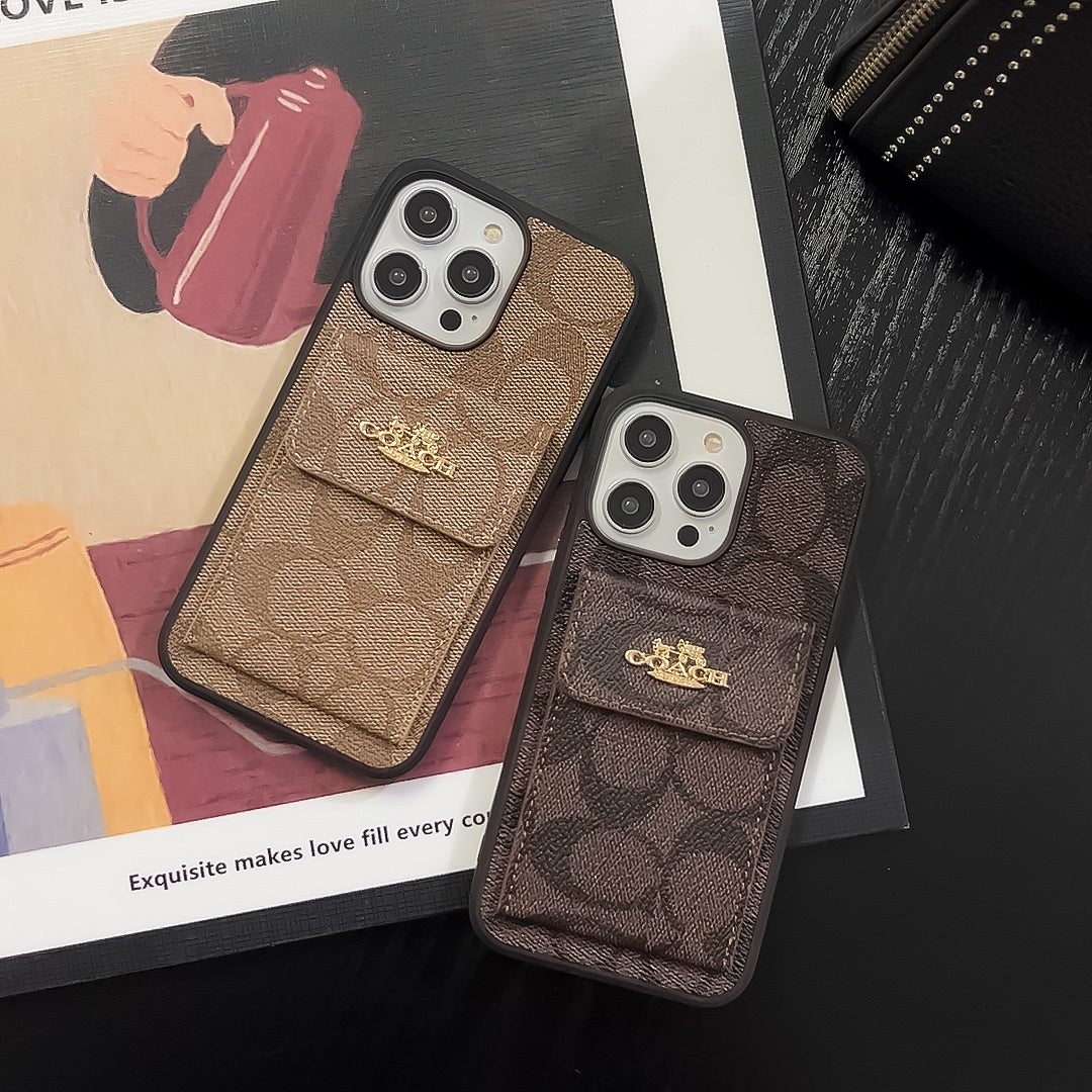 Classic iPhone Case With Card Holder Wallet Light Brown -SZK240425