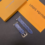 Leather Monogram Apple Watch Bands Leather Blue-YH24422