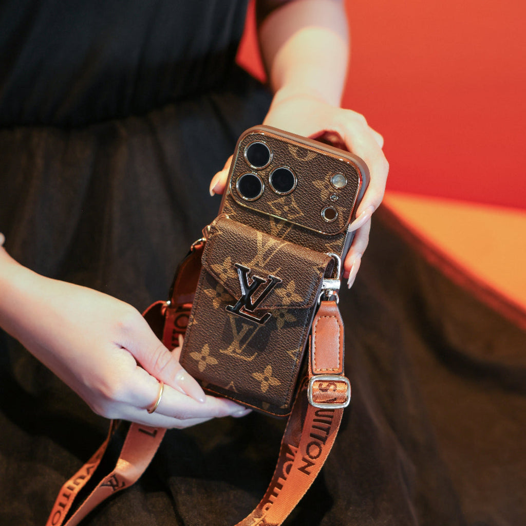 New Classic Luxury Card Holder iPhone Case with Crossbody Strap