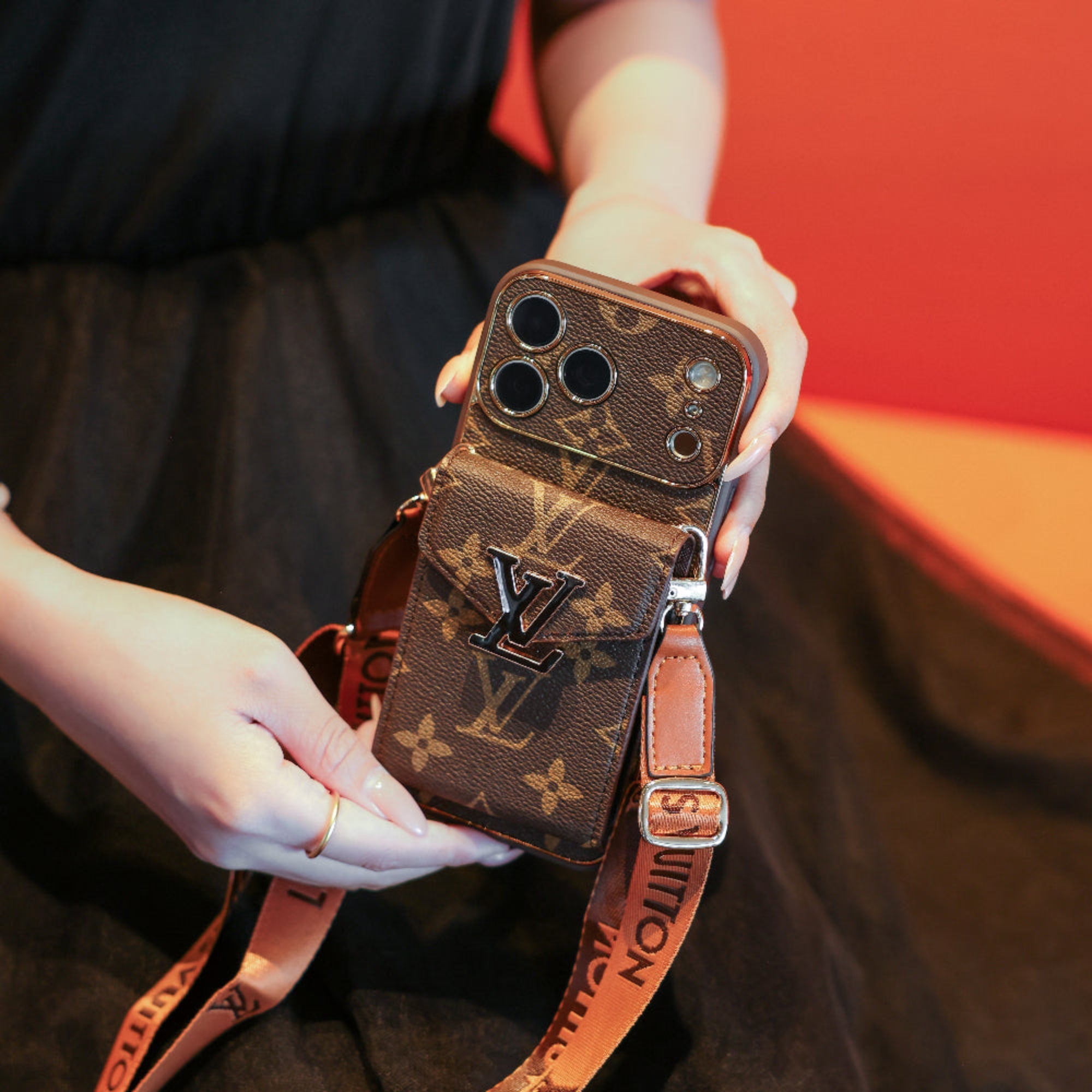 New Classic Luxury Card Holder iPhone Case with Crossbody Strap