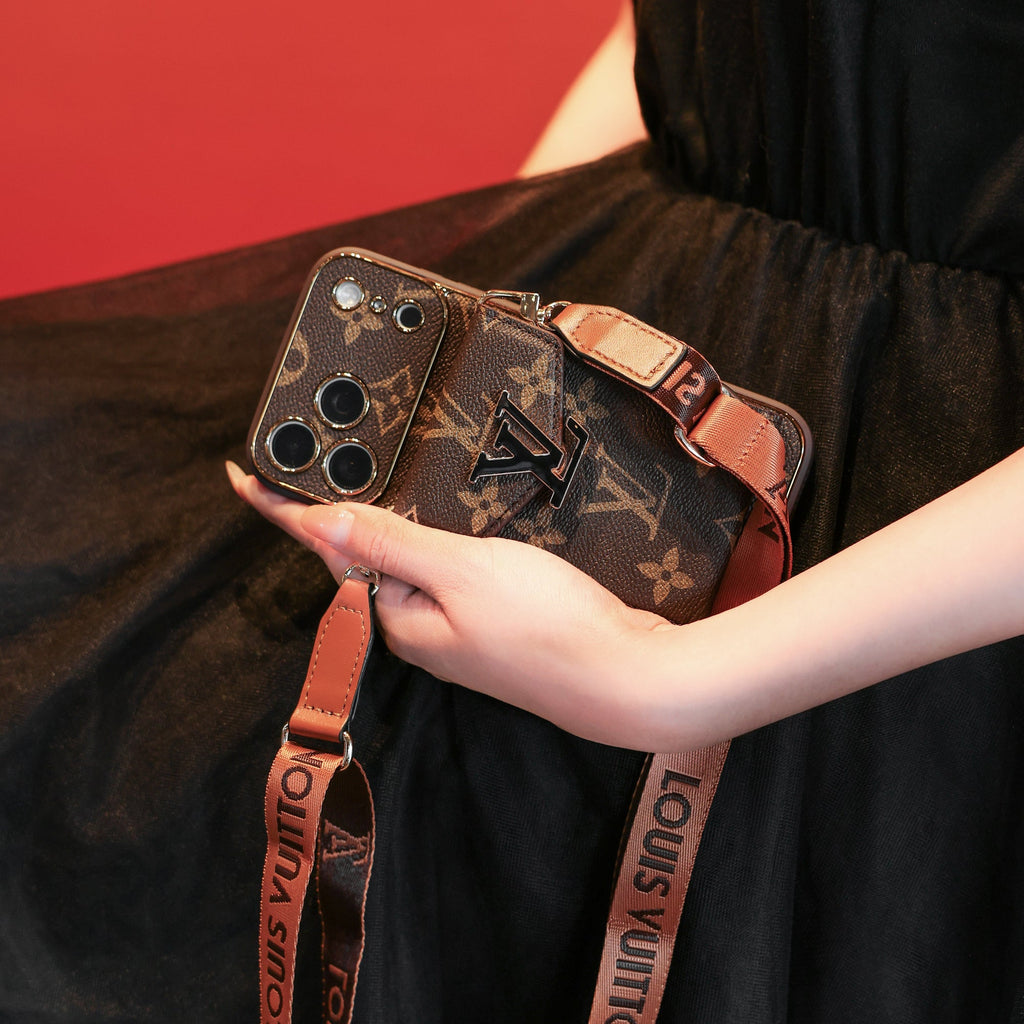 New Classic Luxury Card Holder iPhone Case with Crossbody Strap