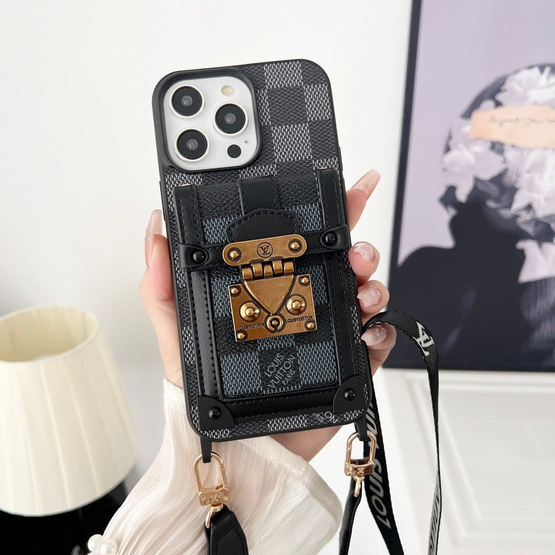 Luxury Black & White Crossbody Chain iPhone Case