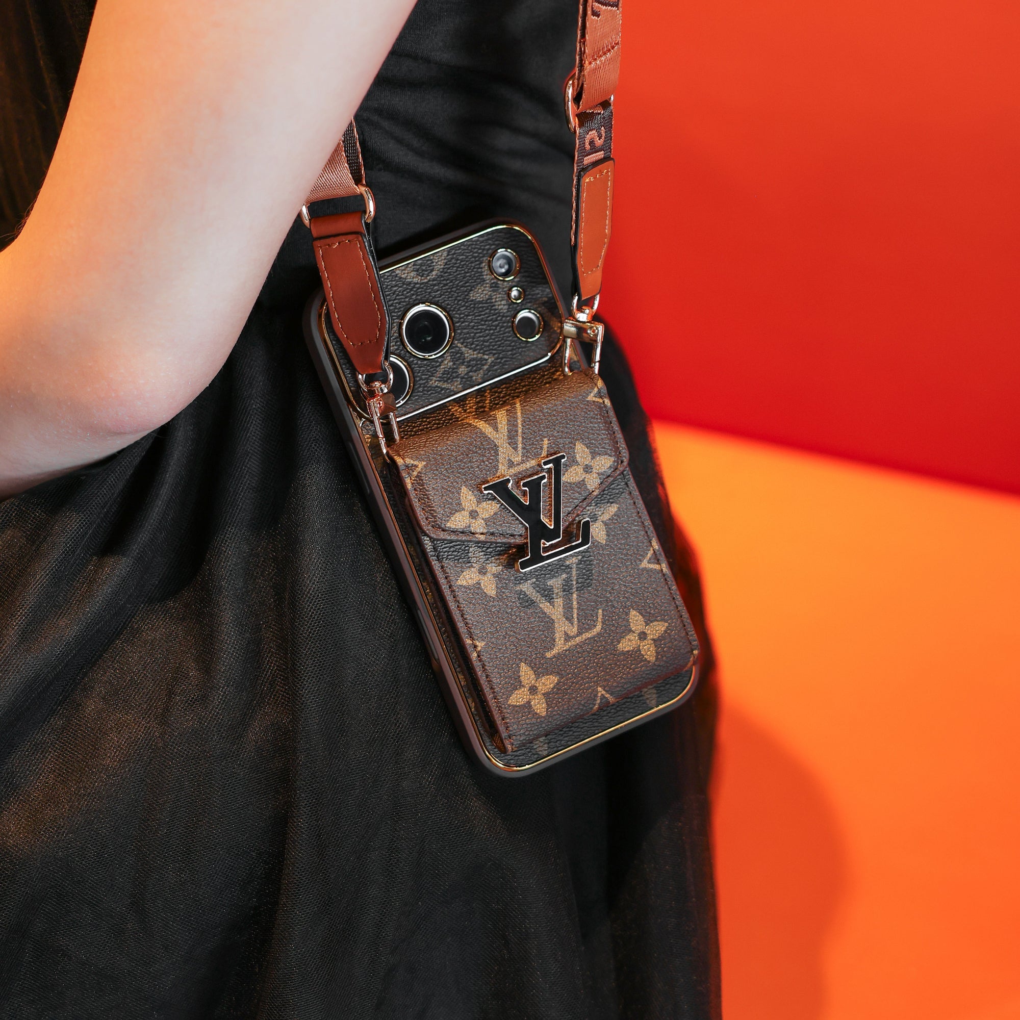 New Classic Luxury Card Holder iPhone Case with Crossbody Strap