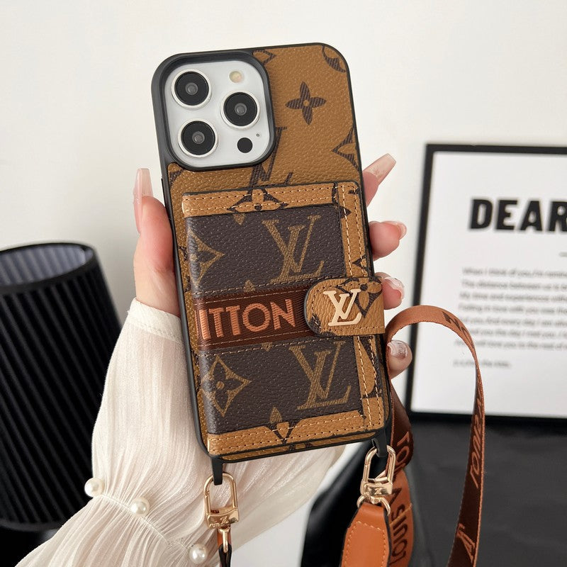 Κλασική καφέ θήκη για iPhone με αλυσίδα πολυτελείας