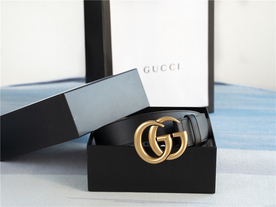 GG New Gold-Buckle Leather Belts for Men and Women