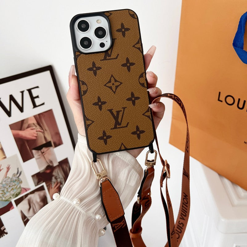 ラグジュアリーブラウンクロスボディiPhoneケース