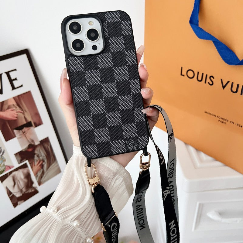 Luxuriöse iPhone-Hülle zum Umhängen in Schwarz und Weiß