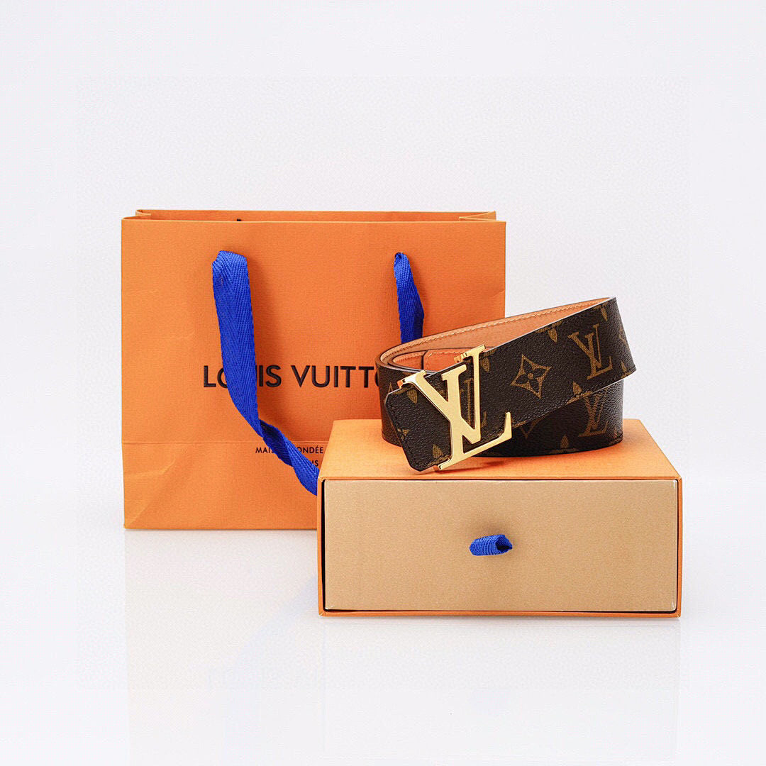 Luxury Monogram Belt with Gold Buckle