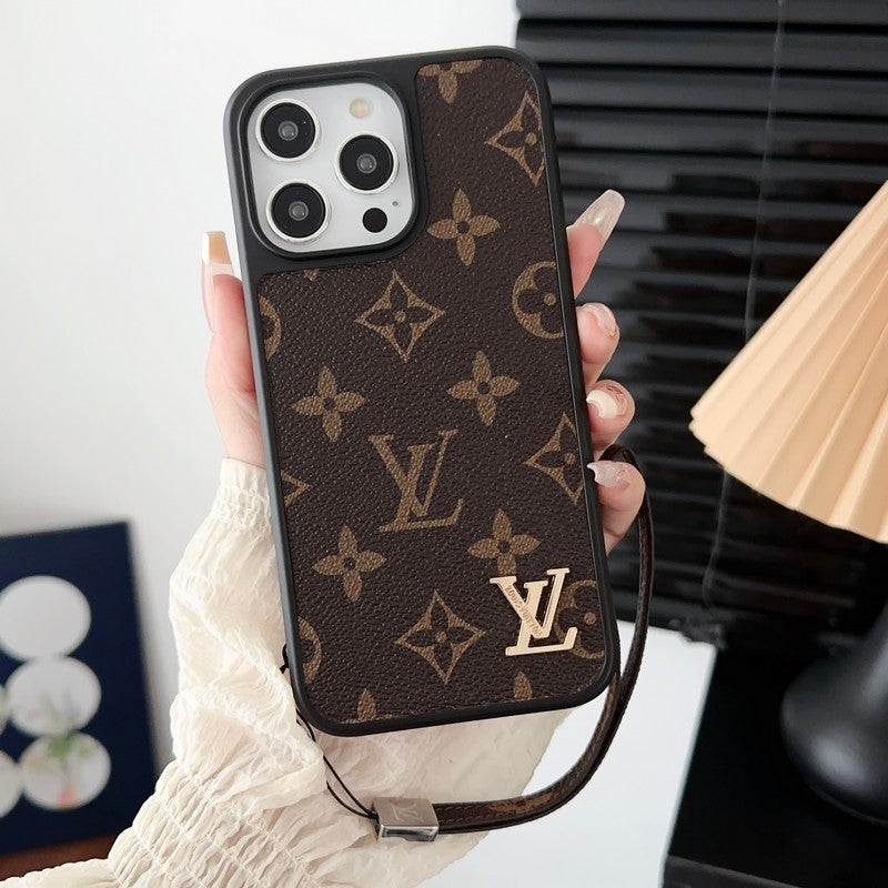 Luxe klassiek bruin iPhone-hoesje met handketting
