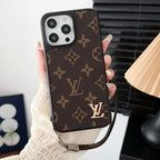 Luxe klassiek bruin iPhone-hoesje met handketting
