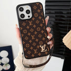 Luxe klassiek bruin iPhone-hoesje met handketting