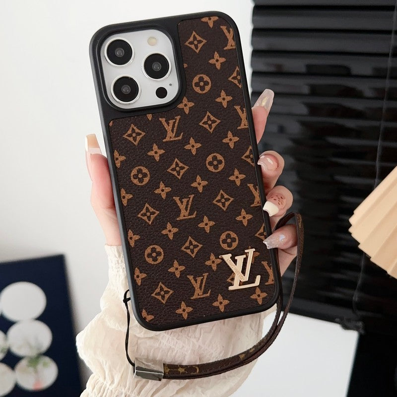 Luxe klassiek bruin iPhone-hoesje met handketting