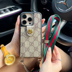 カードホルダー & ストラップ付き高級クロスボディiPhoneケース