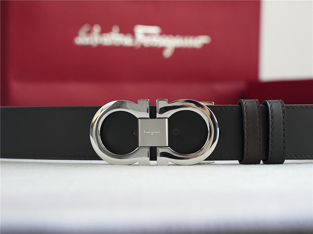 Classic Silver-Buckle Leather Belt
